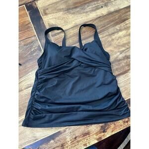Lands' End Women's Black swim Underwire Tankini Wrap Top Size 14W